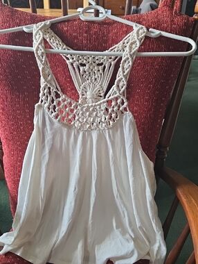 Billabong Cream Crochet Yoke Racerback Tank NWT